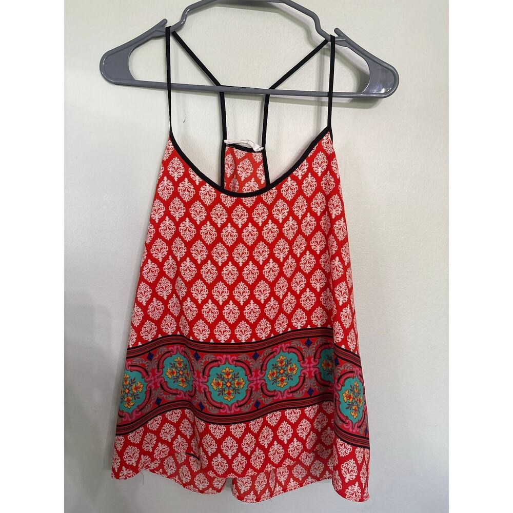 Love Tree Boho Tank Top | Red Print Racerback Cami | Size Small